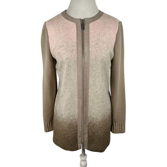 Conrad C Collection Pink & Tan Ombre Knit Zip Jacket Chic Spring Cardigan Size 8 - Picture 4 of 10